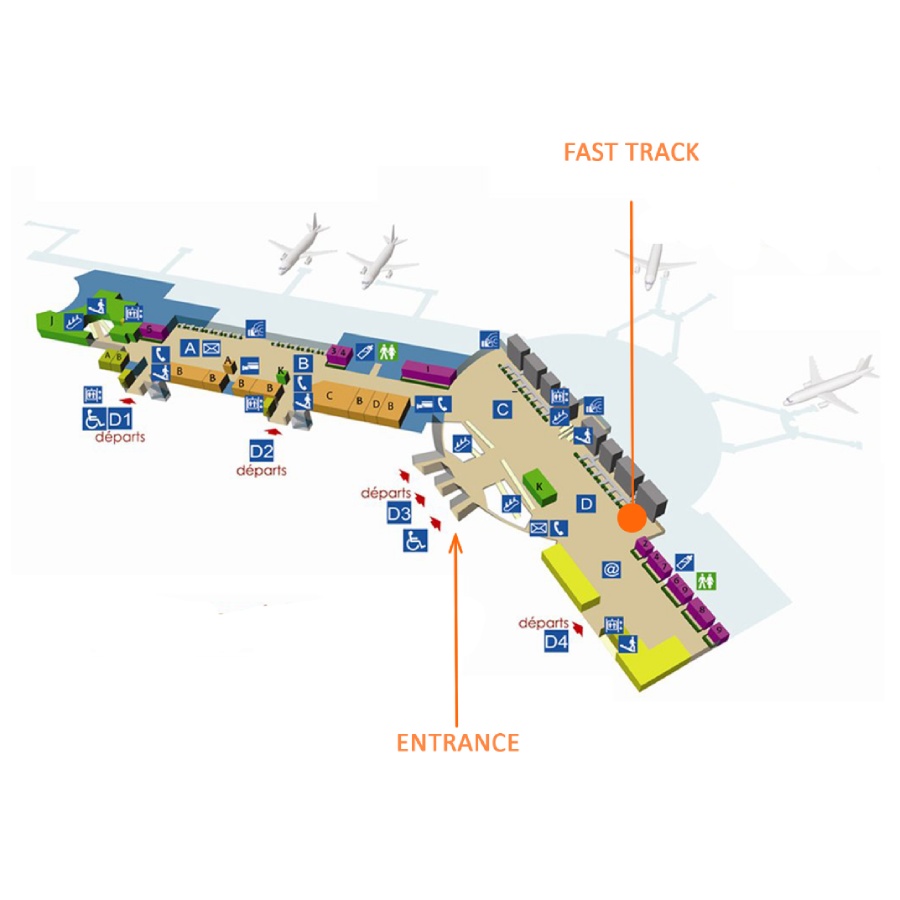 A map of Fast Track points at the Airport of Nice